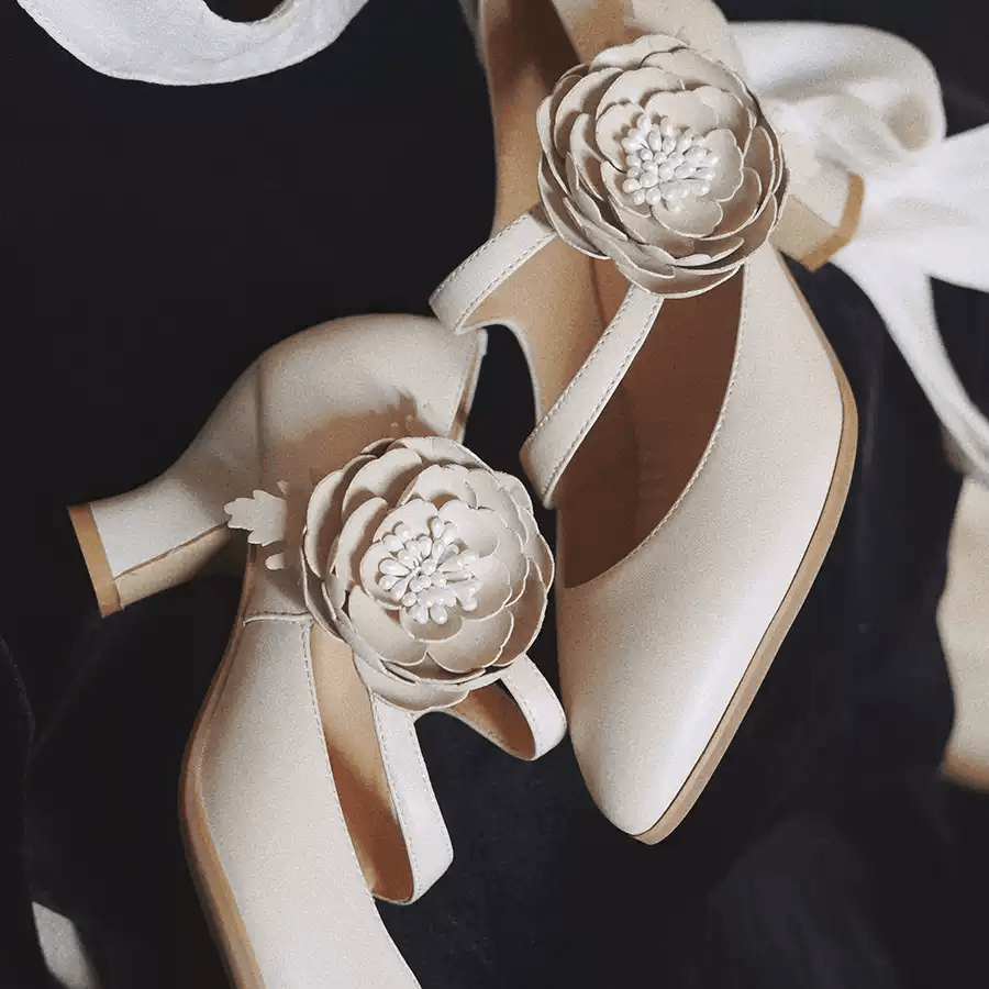 "Blooming Grace" – Handmade Vintage Mary Jane Wedding Heels - WonderlandByLilian
