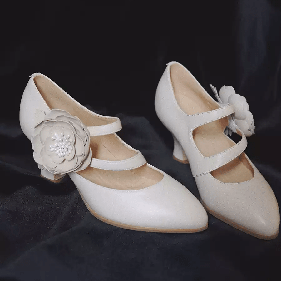 "Blooming Grace" – Handmade Vintage Mary Jane Wedding Heels - WonderlandByLilian