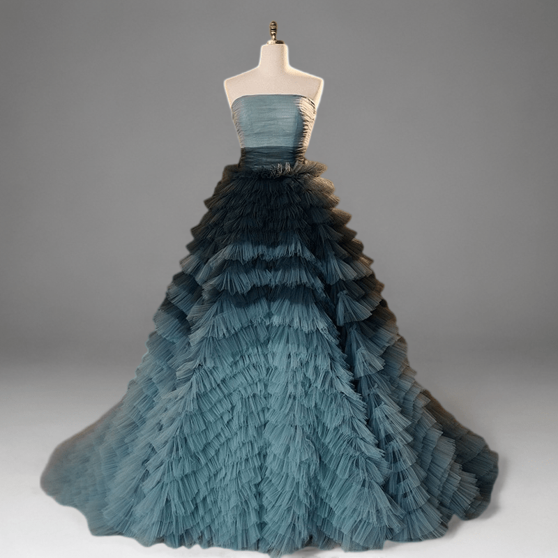 Blue and Grey Layered Tulle Party Dress - Strapless Wedding Dress Plus Size Size 22W / Blue Blue and Grey Layered Tulle Party Dress - Strapless Wedding Dress Plus Size Size 22W / Blue