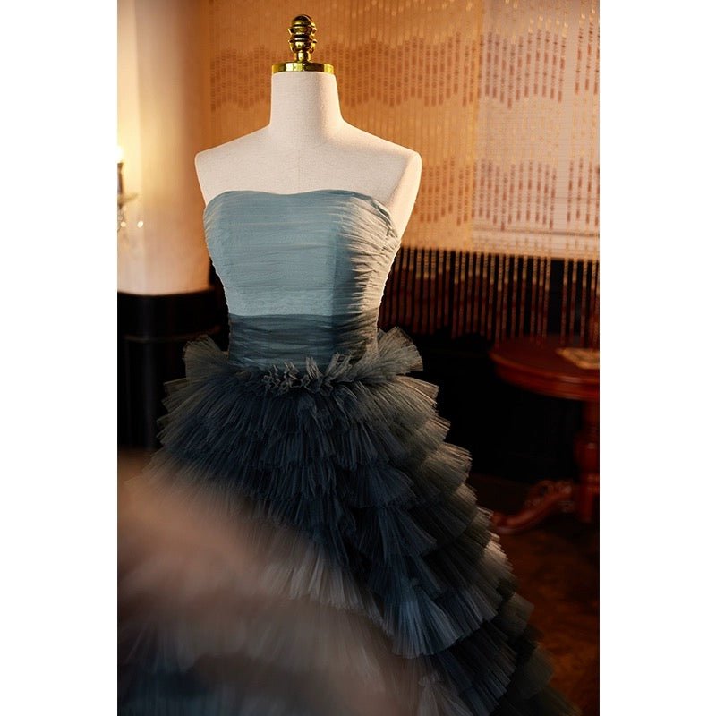Blue and Grey Layered Tulle Party Dress - Strapless Wedding Dress Plus Size Size 22W / Blue Blue and Grey Layered Tulle Party Dress - Strapless Wedding Dress Plus Size Size 22W / Blue