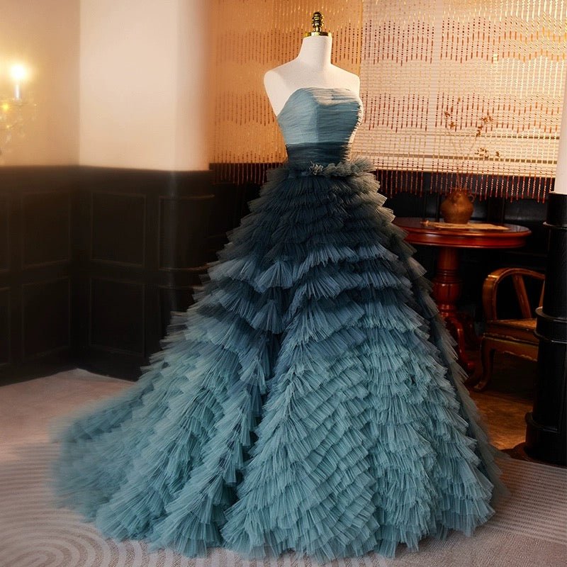 Blue and Grey Layered Tulle Party Dress - Strapless Wedding Dress Plus Size Size 22W / Blue Blue and Grey Layered Tulle Party Dress - Strapless Wedding Dress Plus Size Size 22W / Blue