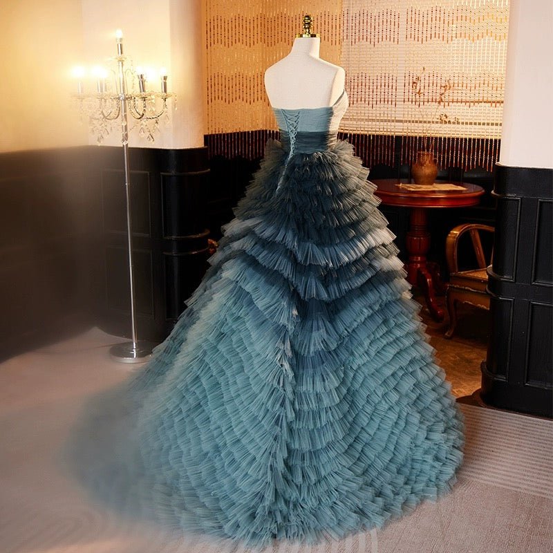 Blue and Grey Layered Tulle Party Dress - Strapless Wedding Dress Plus Size Size 22W / Blue Blue and Grey Layered Tulle Party Dress - Strapless Wedding Dress Plus Size Size 22W / Blue