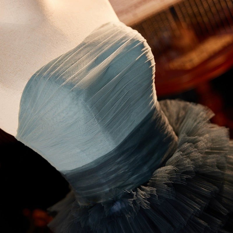 Blue and Grey Layered Tulle Party Dress - Strapless Wedding Dress Plus Size - WonderlandByLilian