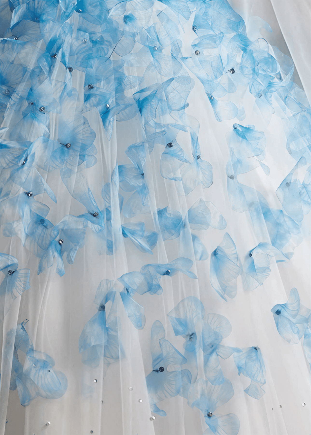 Blue Butterfly Appliqué Ball Gown with Off Shoulder Corset Bodice Ethereal Princess Tulle Evening Dress Romantic Couture Formal Gown Fairytale Prom