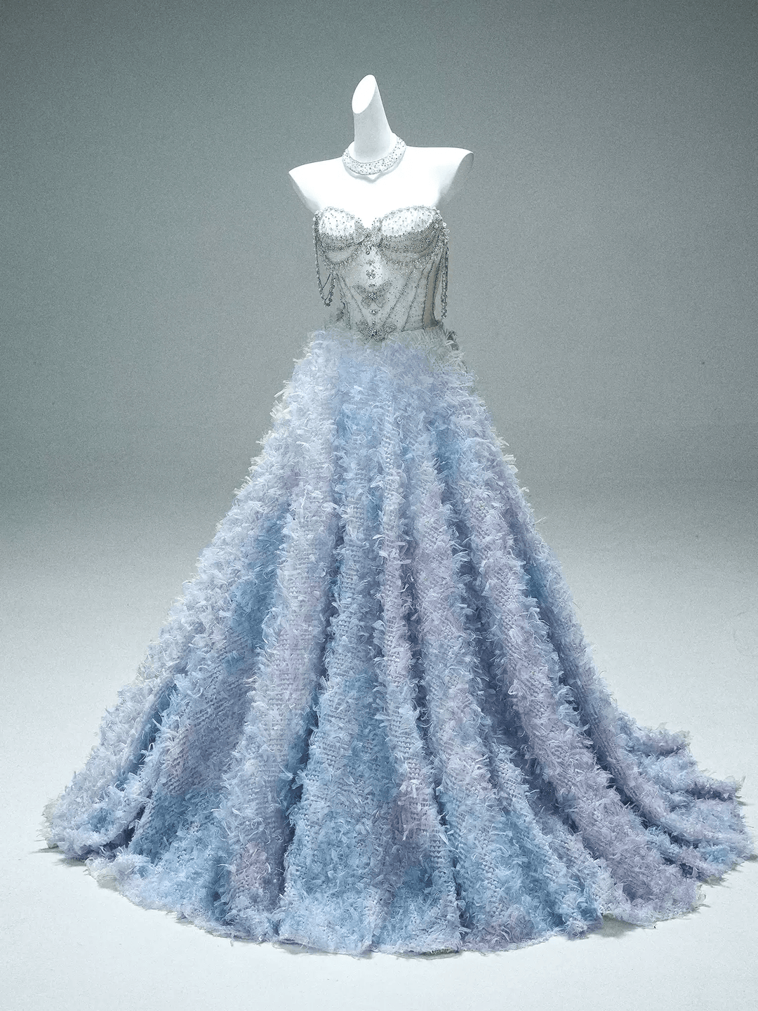 Blue Evening Dress with Beaded Corset – Strapless Layered Tulle Ruffle Dress Plus Size - WonderlandByLilian