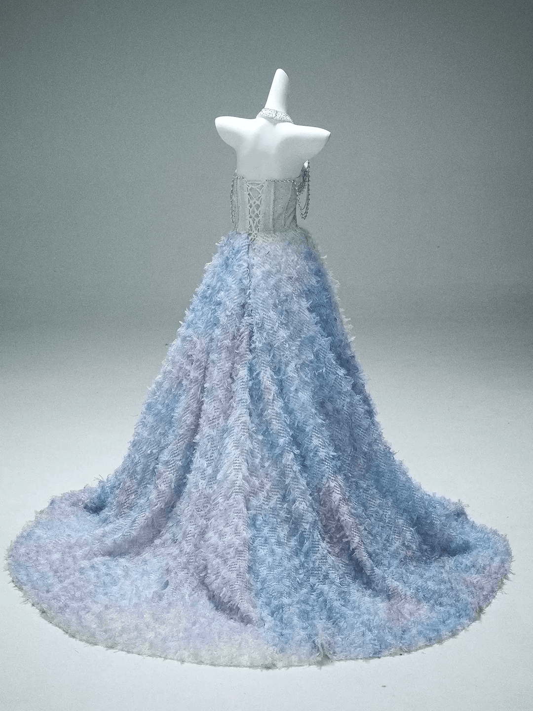 Blue Evening Dress with Beaded Corset – Strapless Layered Tulle Ruffle Dress Plus Size - WonderlandByLilian