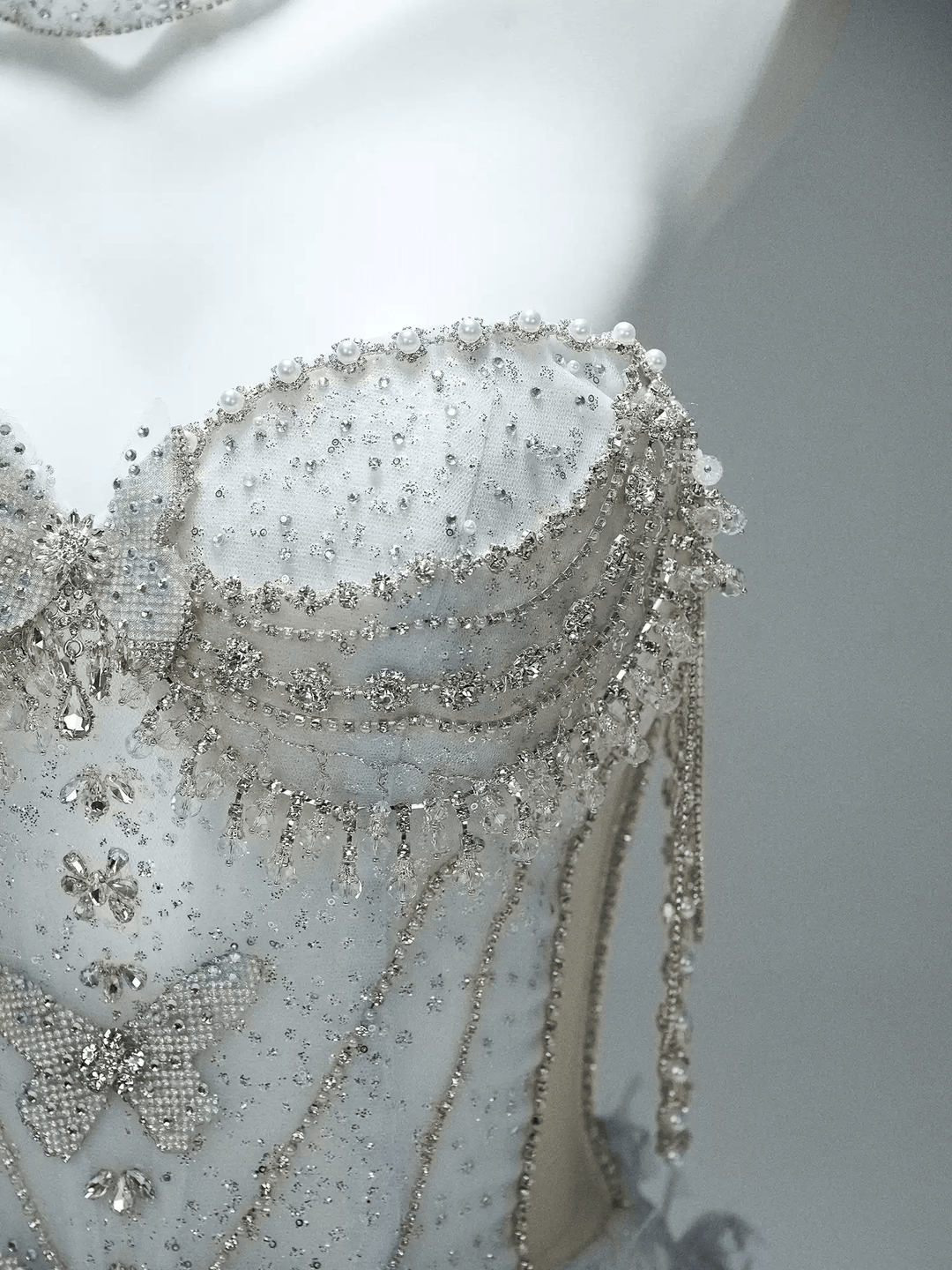 Blue Evening Dress with Beaded Corset – Strapless Layered Tulle Ruffle Dress Plus Size - WonderlandByLilian