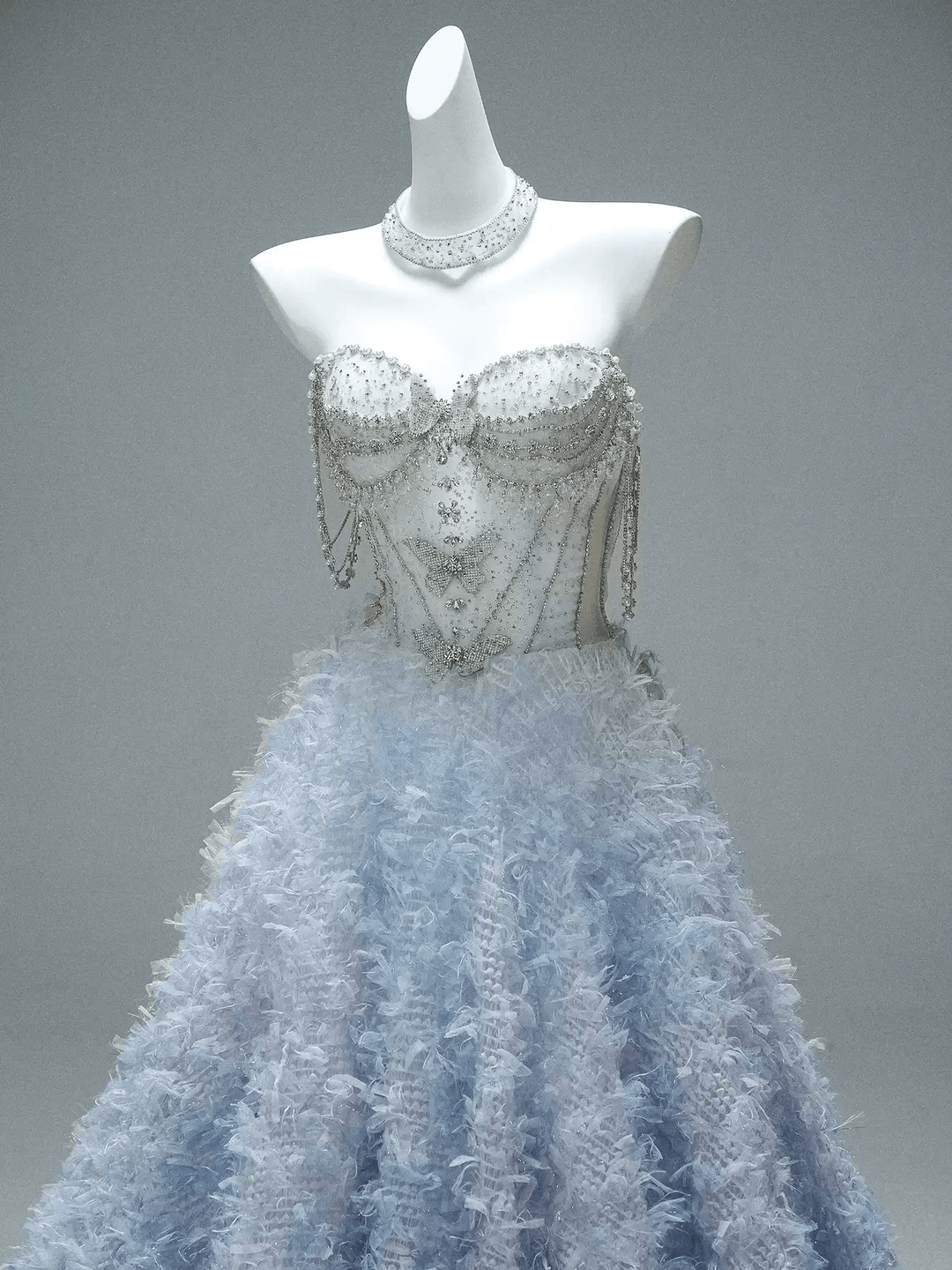 Blue Evening Dress with Beaded Corset – Strapless Layered Tulle Ruffle Dress Plus Size - WonderlandByLilian