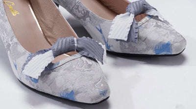 Blue Grey Regency Heels and Lolita Mules - Lolita Shoes with Bow - WonderlandByLilian