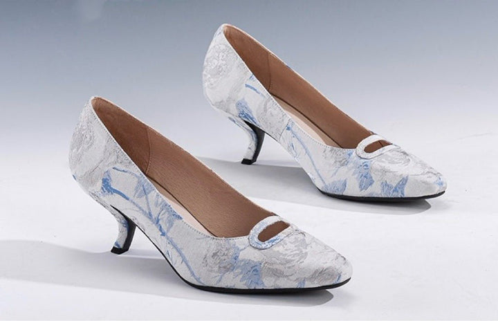 Blue Grey Regency Heels and Lolita Mules - Lolita Shoes with Bow - WonderlandByLilian