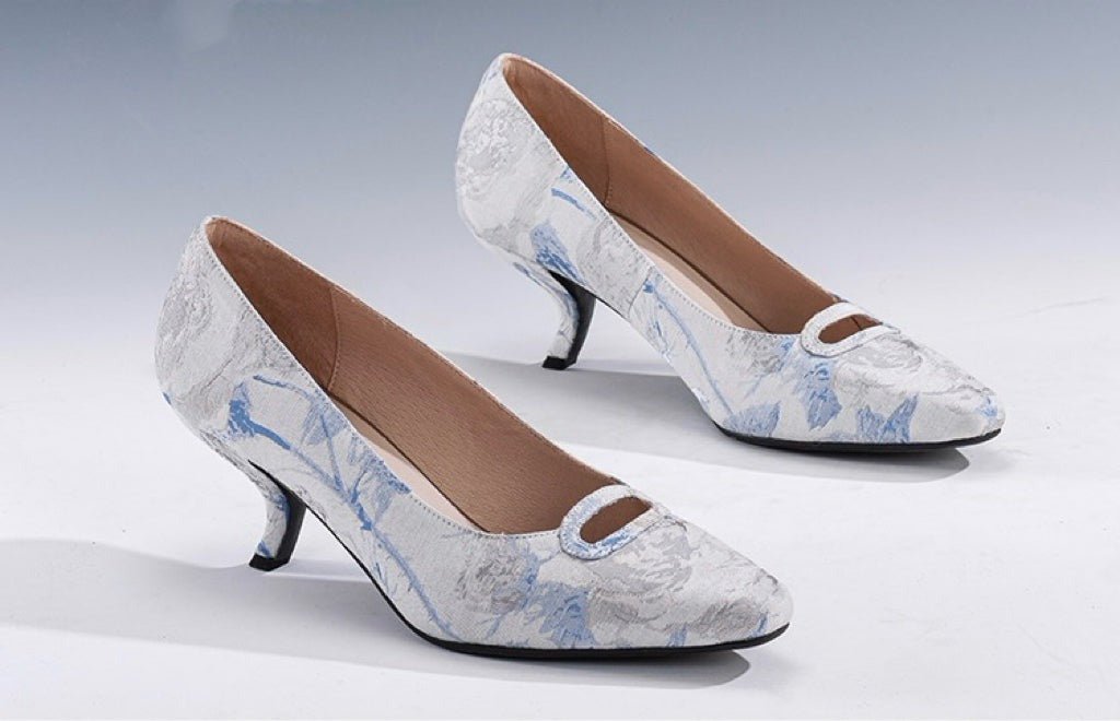 Blue Grey Regency Heels and Lolita Mules - Lolita Shoes with Bow - WonderlandByLilian