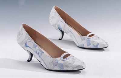 Blue Grey Regency Heels and Lolita Mules - Lolita Shoes with Bow - WonderlandByLilian