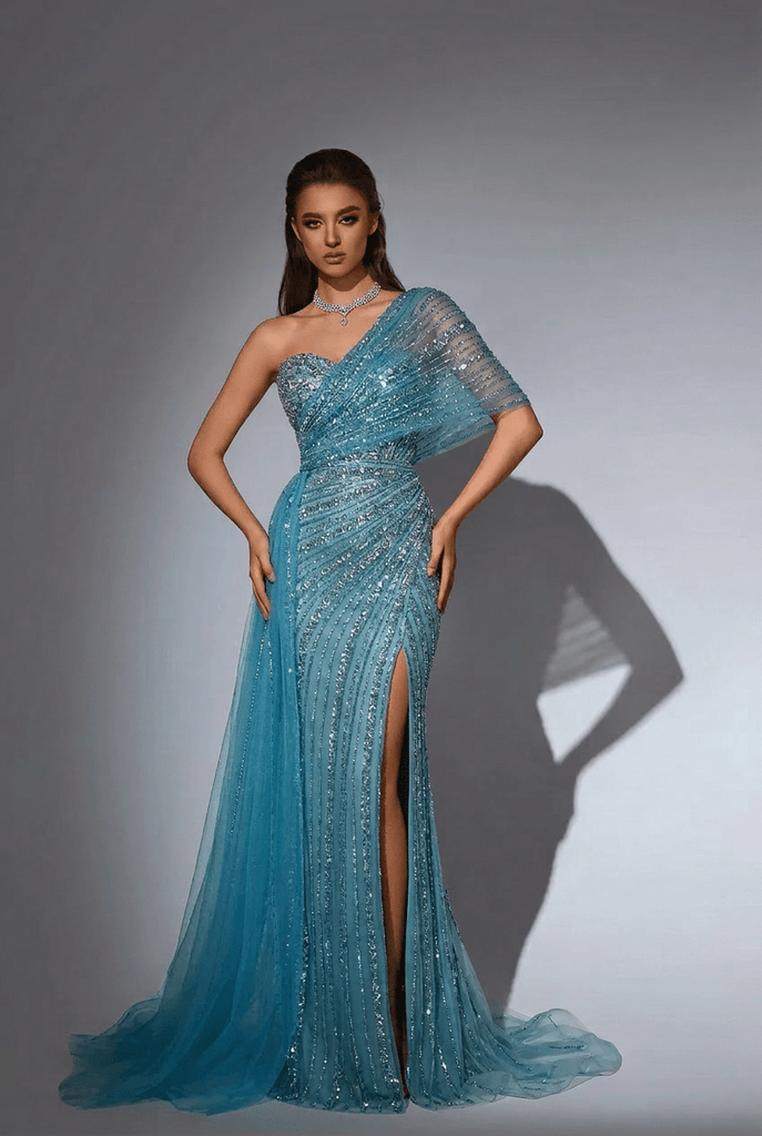 blue sequin off shoulder dress Off-Shoulder Evening Gown – Sparkly Maxi with Slit and Tulle Train Plus Size Size 10 / Light Blue / No Choker while a subtle front Sweet 16 Off-shoulder Gold Sequin Black Size:0000