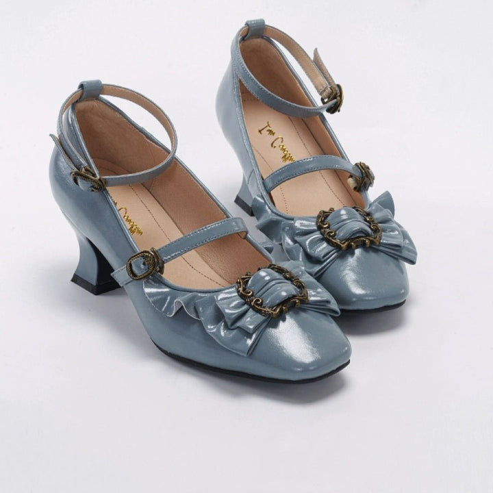 Blue Regency Heels and Lolita Mules with Bow - Lolita Shoes - WonderlandByLilian