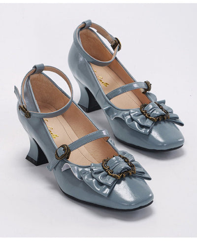 Blue Regency Heels and Lolita Mules with Bow - Lolita Shoes - WonderlandByLilian