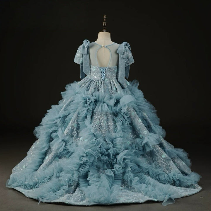 Blue Ruffled Tulle Flower Girl Dress with Beaded Bodice – Blue Children Dress Plus Size - WonderlandByLilian