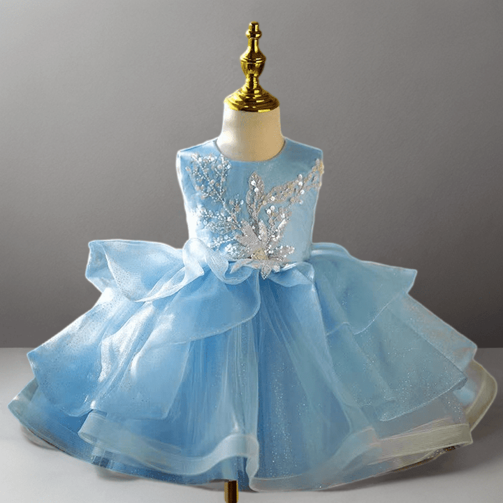 Blue Sequin Tulle Flower Girl Dress for Wedding – Sleeveless Plus Size - WonderlandByLilian