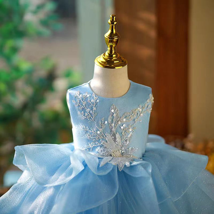 Blue Sequin Tulle Flower Girl Dress for Wedding – Sleeveless Plus Size - WonderlandByLilian