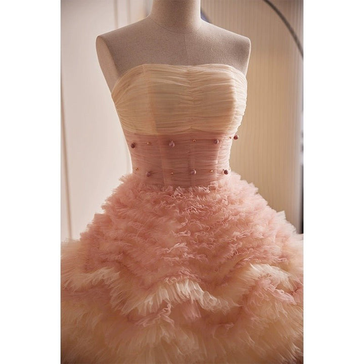 Blush Pink and Cream Tulle Party Dress with Beaded - Floral Embroidered Corset Back Wedding Dress Plus Size - WonderlandByLilian