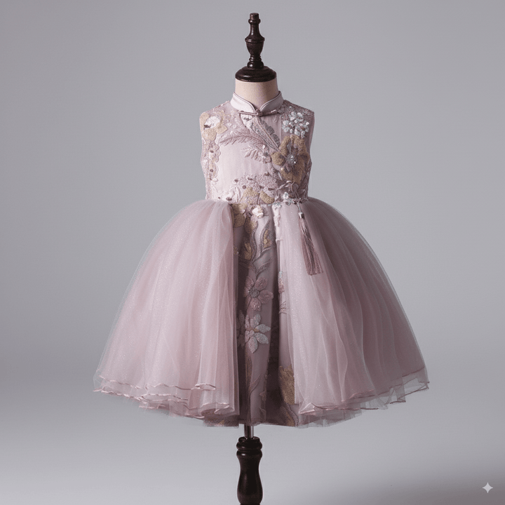 Blush Pink Embroidered Flower Girl Dress with Sequin Appliqué and Tulle Skirt – Special Occasion Flower Girl Dress Plus Size - WonderlandByLilian