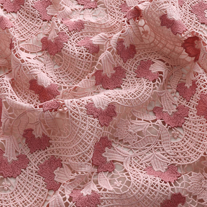 Blush Pink Embroidered Lace Fabric - WonderlandByLilian