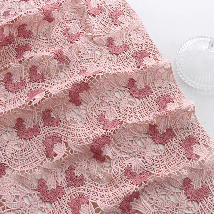 Blush Pink Embroidered Lace Fabric - WonderlandByLilian