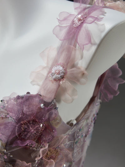 Blush Pink Floral Evening Dress - Corset Back Wedding Dress with Crystal Accents Plus Size - WonderlandByLilian