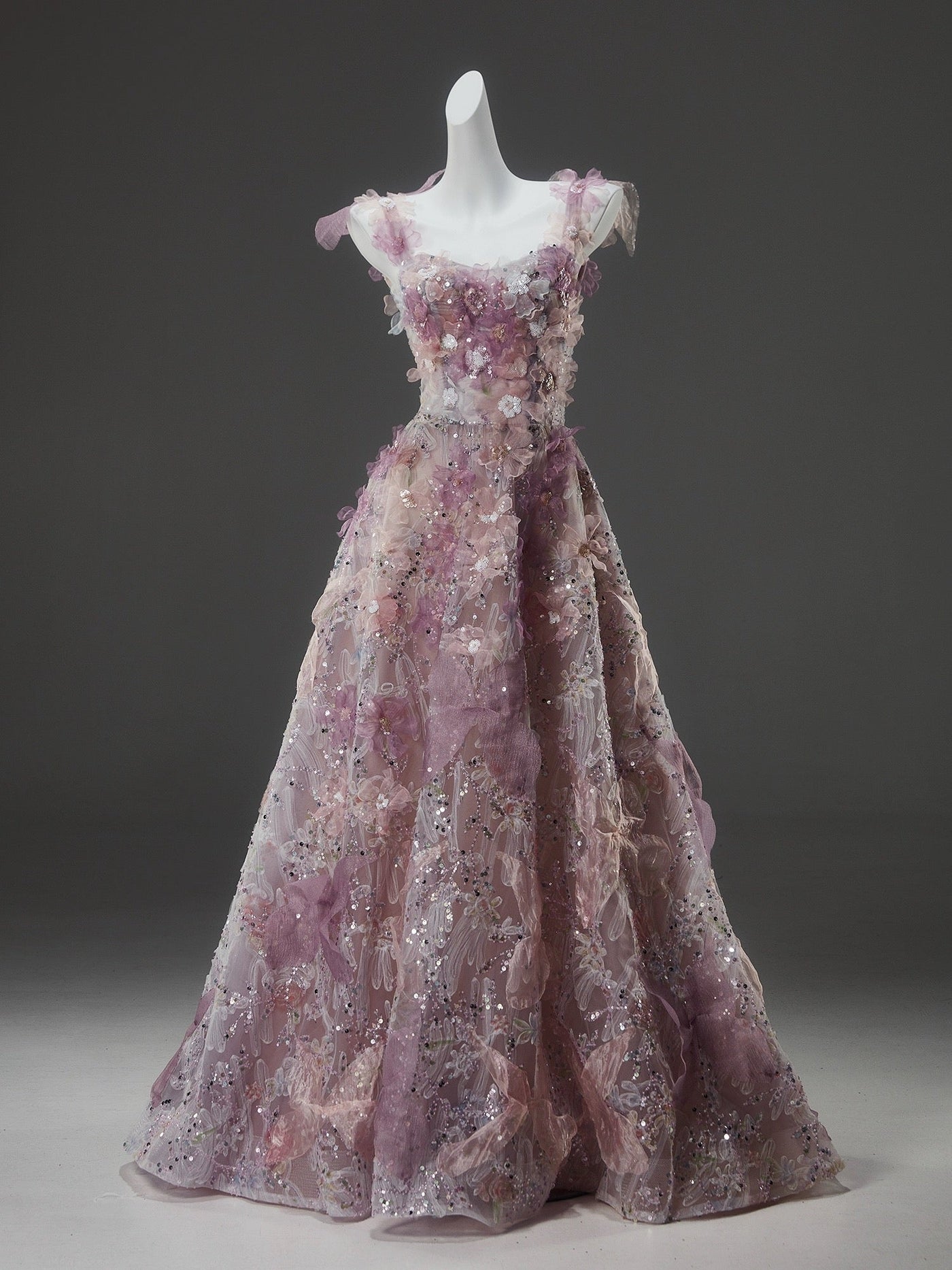 Blush Pink Floral Evening Dress - Corset Back Wedding Dress with Crystal Accents Plus Size - WonderlandByLilian