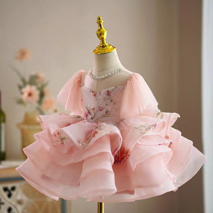 Blush Pink Floral Tulle Flower Girl Dress for Wedding – Layered Plus Size - WonderlandByLilian