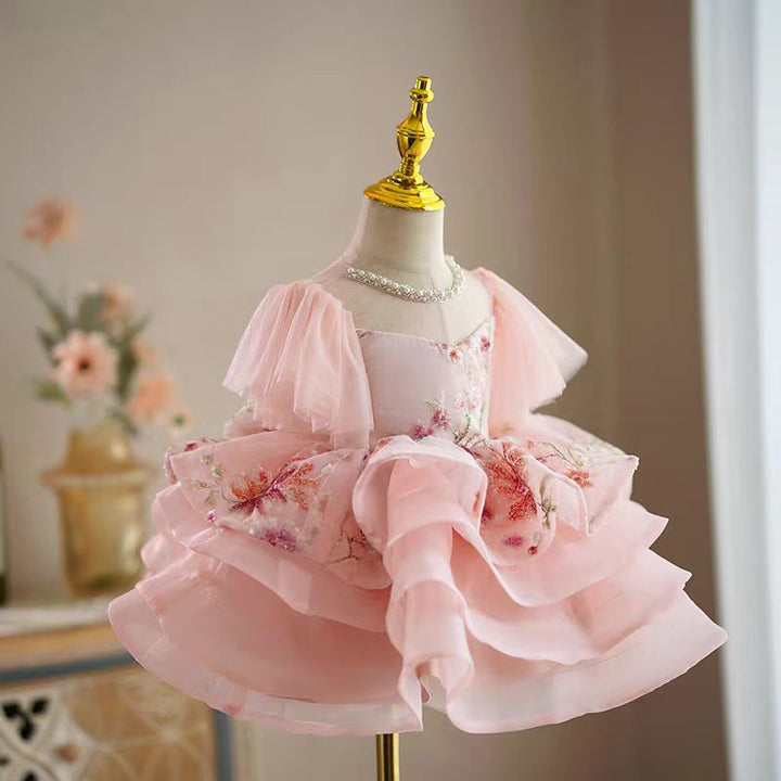 Blush Pink Floral Tulle Flower Girl Dress for Wedding – Layered Plus Size - WonderlandByLilian