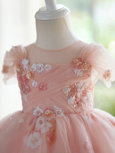 Blush Pink Flower Girl Dress with Embroidered Floral Accents - Plus Size - WonderlandByLilian