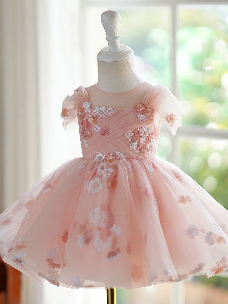 Blush Pink Flower Girl Dress with Embroidered Floral Accents - Plus Size Blush Pink Flower Girl Dress with Embroidered Floral Accents - Plus Size