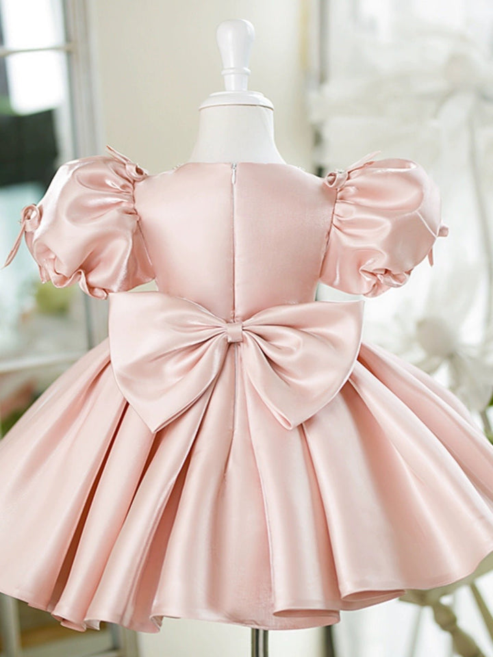 Blush Pink Flower Girl Dress with Pearled Bodice and Silky Satin Finish Plus Size - WonderlandByLilian