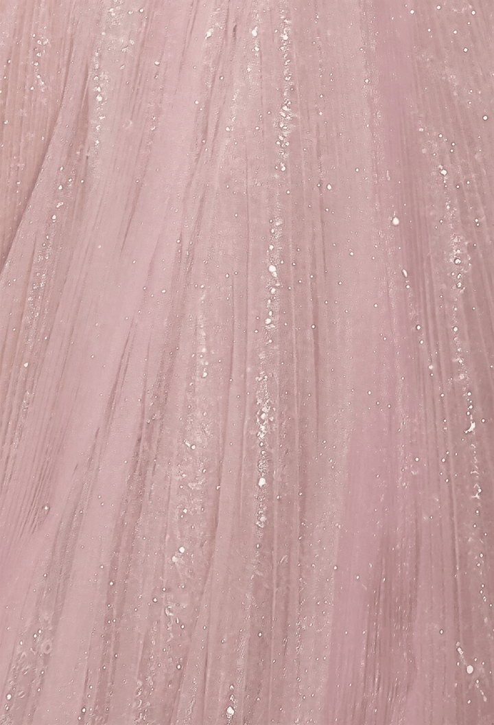 Blush Pink Glitter Tulle Evening Gown with Beaded Corset Bodice and Off - Shoulder Sleeves Romantic Princess Formal Dress Plus Size - WonderlandByLilian