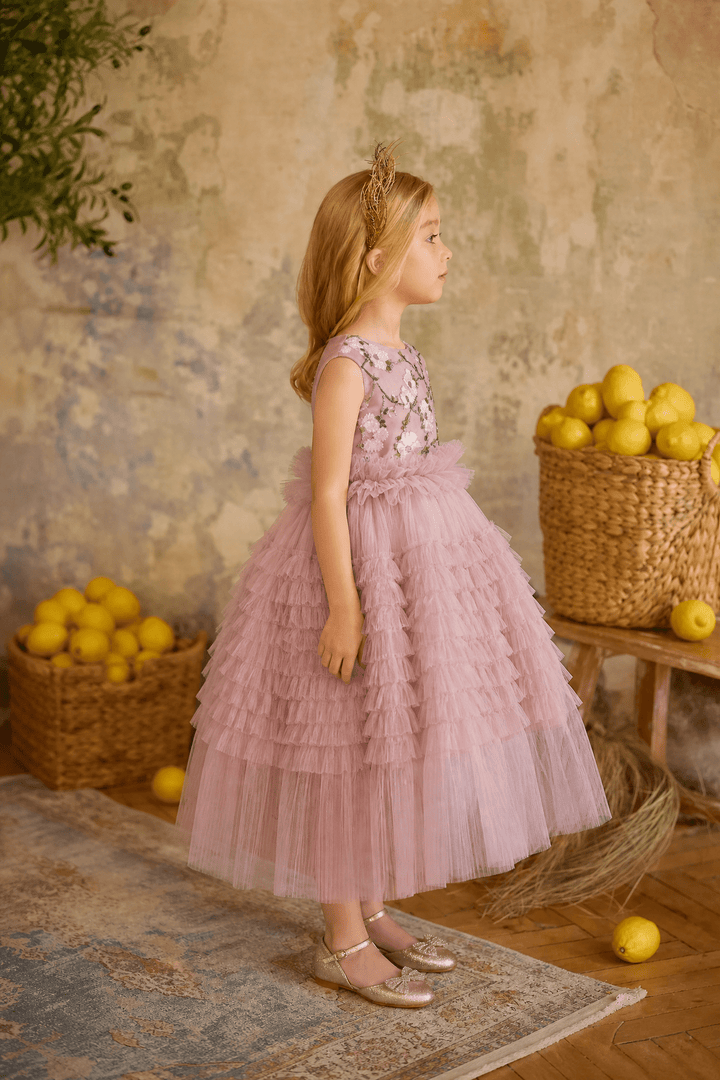 Blush Pink Layered Tulle Ruffle Flower Girl Dress with Embroidered – Special Occasion Flower Girl dress Plus Size - WonderlandByLilian