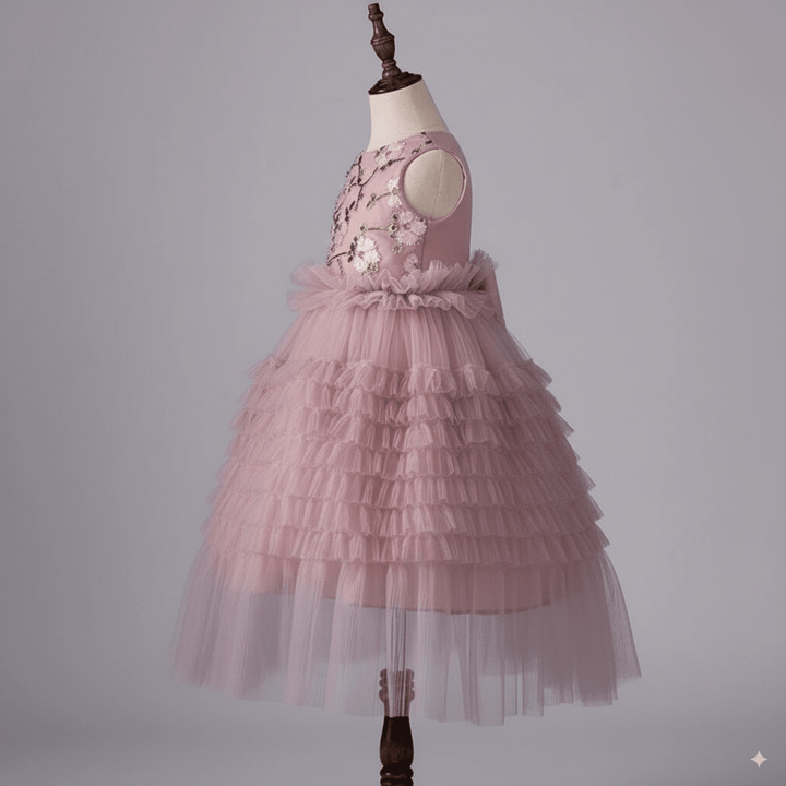 Blush Pink Layered Tulle Ruffle Flower Girl Dress with Embroidered – Special Occasion Flower Girl dress Plus Size - WonderlandByLilian