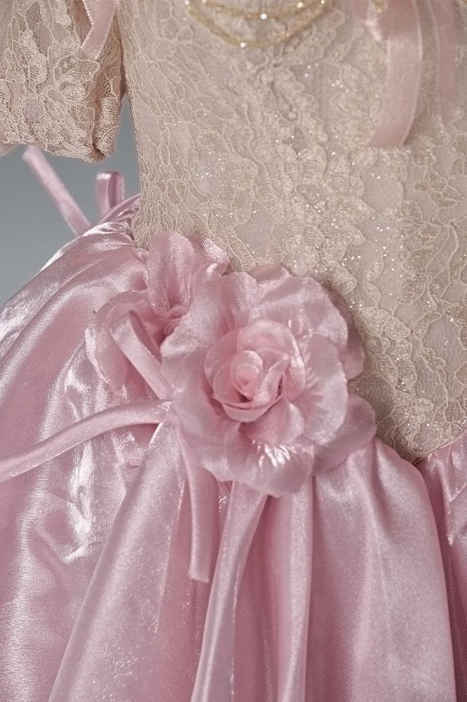 Blush Pink Off - Shoulder Evening Gown with Floral Appliqué – Satin Evening Dress with Lace - Up Back Plus Size - WonderlandByLilian