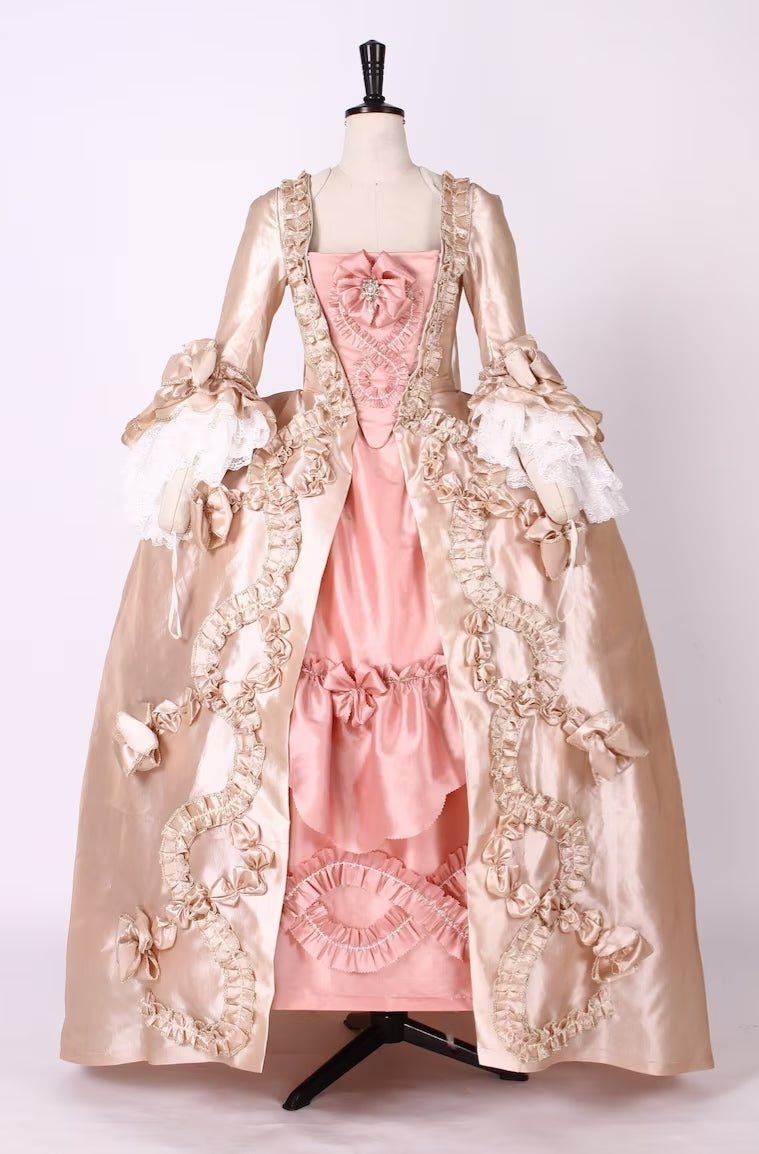 Blush Pink Rococo Fantasy Gown with Champagne Gold Accents - Baroque Court Dress Plus Size - WonderlandByLilian