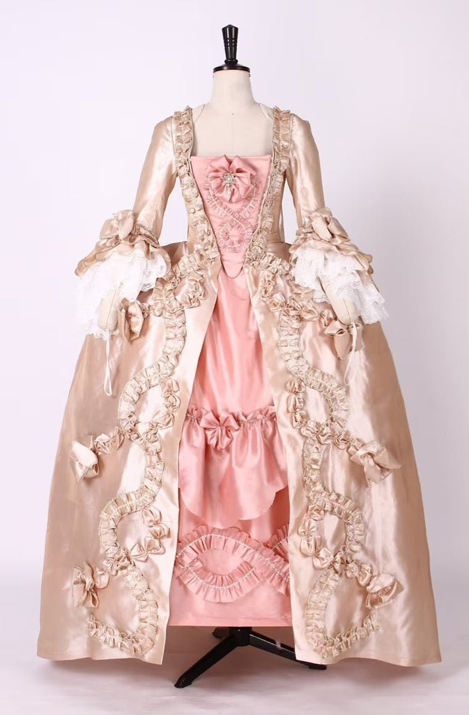 Blush Pink Rococo Fantasy Gown with Champagne Gold Accents - Baroque Court Dress Plus Size Size 14 / Pink Blush Pink Rococo Fantasy Gown with Champagne Gold Accents - Baroque Court Dress Plus Size Size 14 / Pink