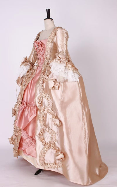 Blush Pink Rococo Fantasy Gown with Champagne Gold Accents - Baroque Court Dress Plus Size - WonderlandByLilian