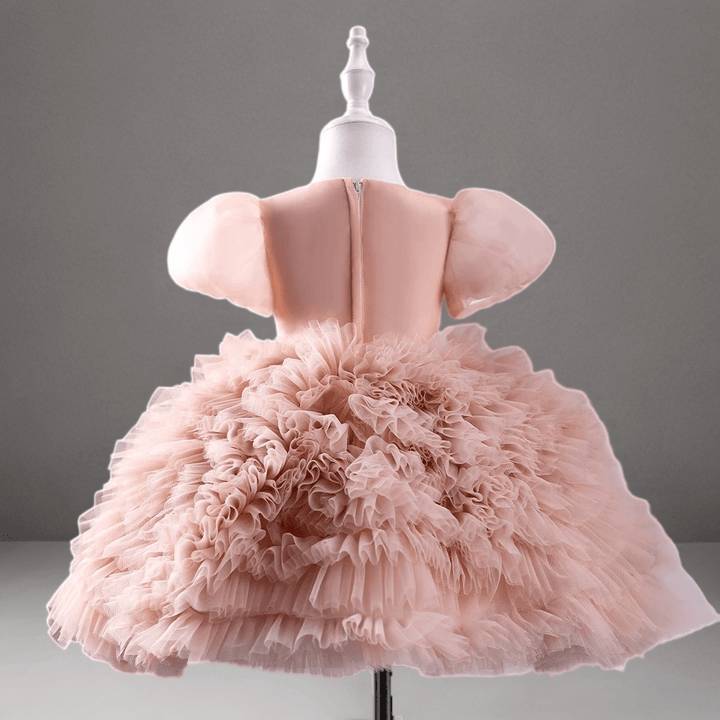 Blush Pink Ruffled Tulle Toddler Flower Girl Dress with Puff Sleeves – Baby Flower Girl Dress Plus Size - WonderlandByLilian