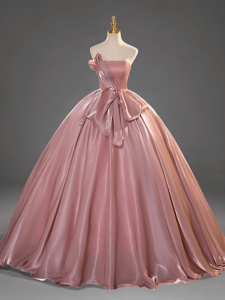 Blush Pink Satin Evening Dress - Corset Back Wedding Dress with Luxe B ...
