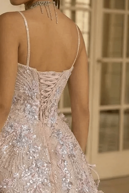 Blush Pink Strapless Mini Sequin Dress with Beaded Details – Sparkly Short Evening Dress with Corset Back Plus Size - WonderlandByLilian