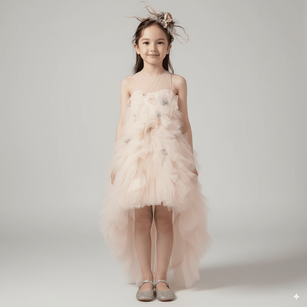 Blush Pink Tulle Flower Girl Dress with Butterfly Appliqué – Special Occasion Flower Girl Dress with Sleeveless Plus Size - WonderlandByLilian