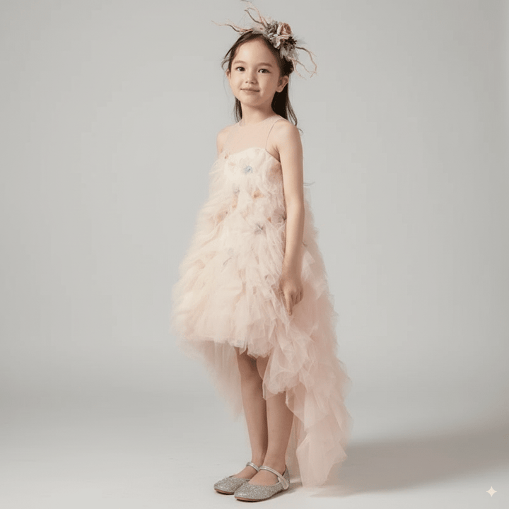 Blush Pink Tulle Flower Girl Dress with Butterfly Appliqué – Special Occasion Flower Girl Dress with Sleeveless Plus Size - WonderlandByLilian