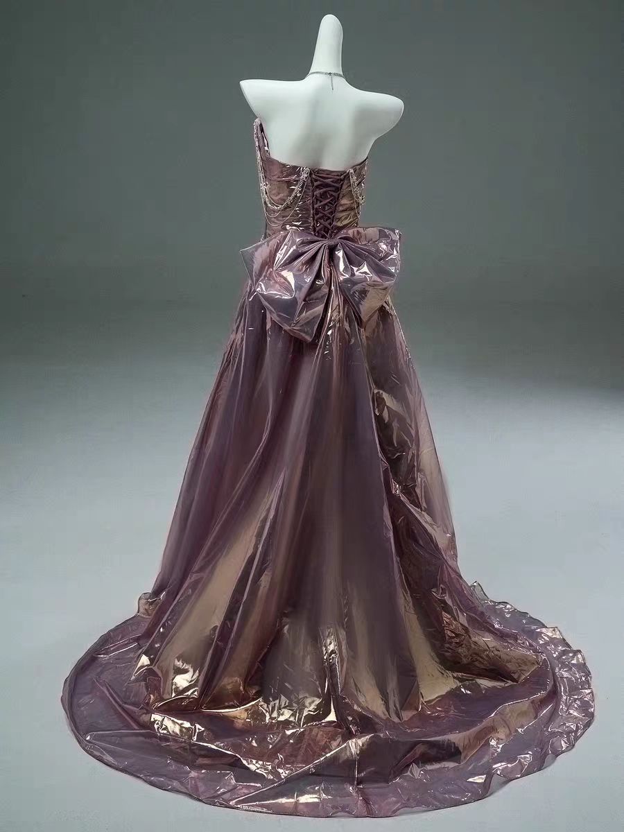 Rose Gold Whimsical Fairy Inspired Strapless Glittering Evening Gown