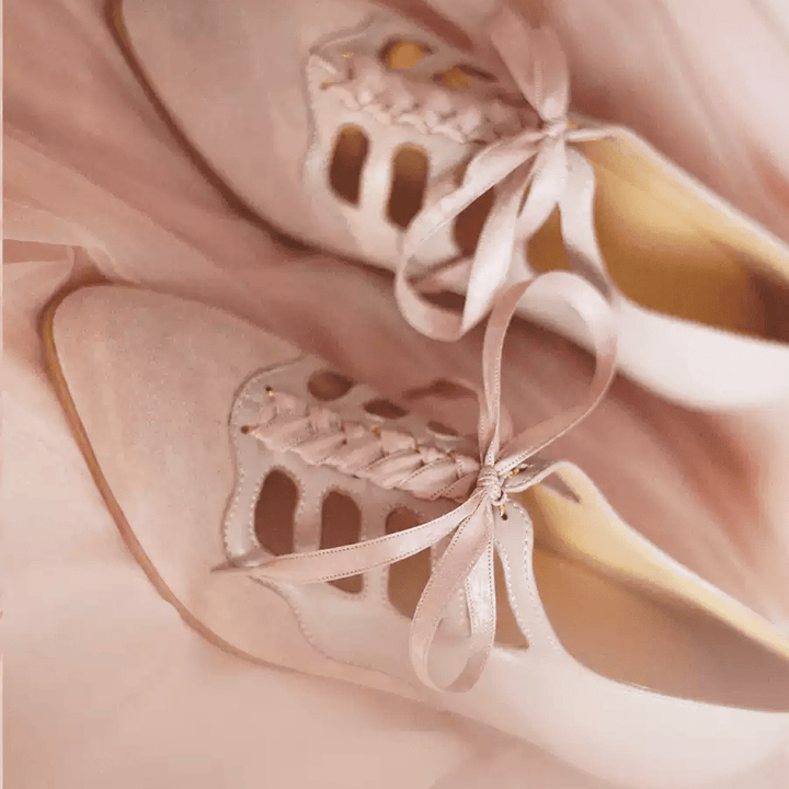 "Blush Sonata" – Handmade Lace - Up Mary Jane Wedding Heels - WonderlandByLilian