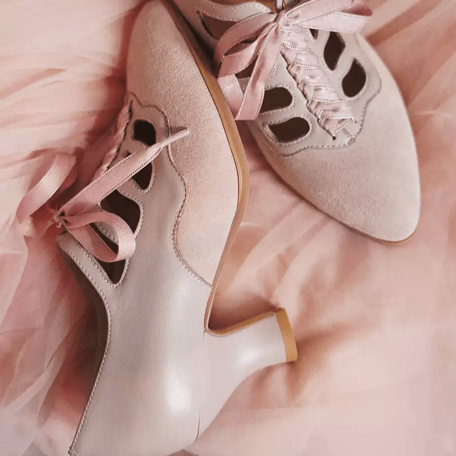 "Blush Sonata" – Handmade Lace - Up Mary Jane Wedding Heels - WonderlandByLilian