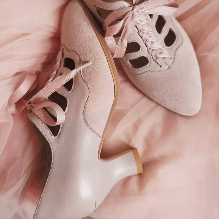 "Blush Sonata" – Handmade Lace - Up Mary Jane Wedding Heels - WonderlandByLilian