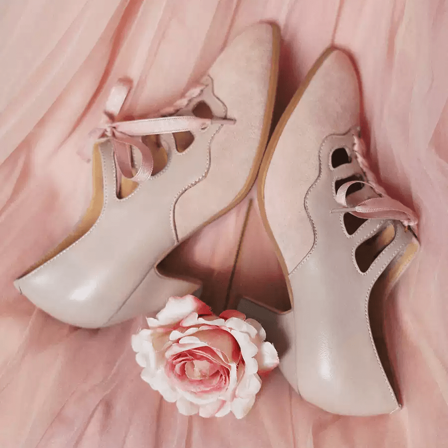"Blush Sonata" – Handmade Lace - Up Mary Jane Wedding Heels - WonderlandByLilian